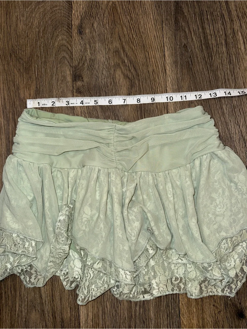 Sage Green Lace Ruffle Mini Skirt Skort